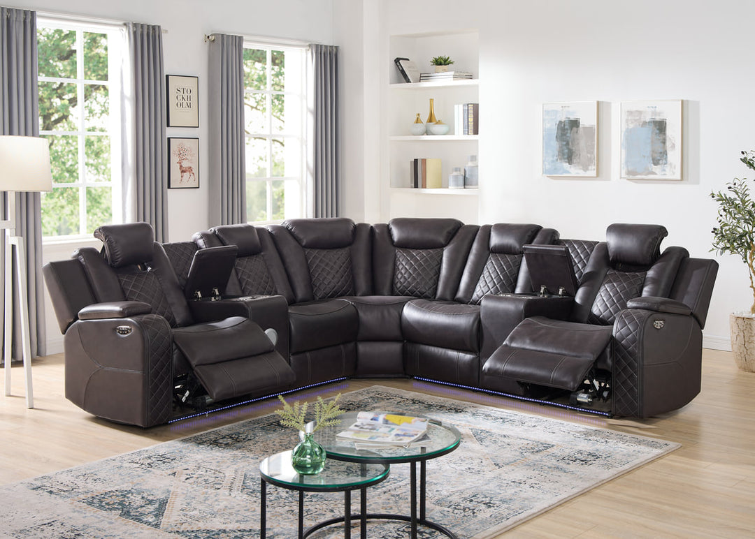 Spaceship Espresso Leather Gel Power Sectional