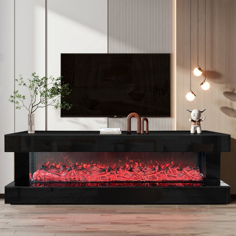 TV Stand W/Fireplace 71'' (Black)
