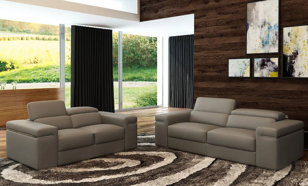 Soho Grey Italian Leather Sofa and Loveseat