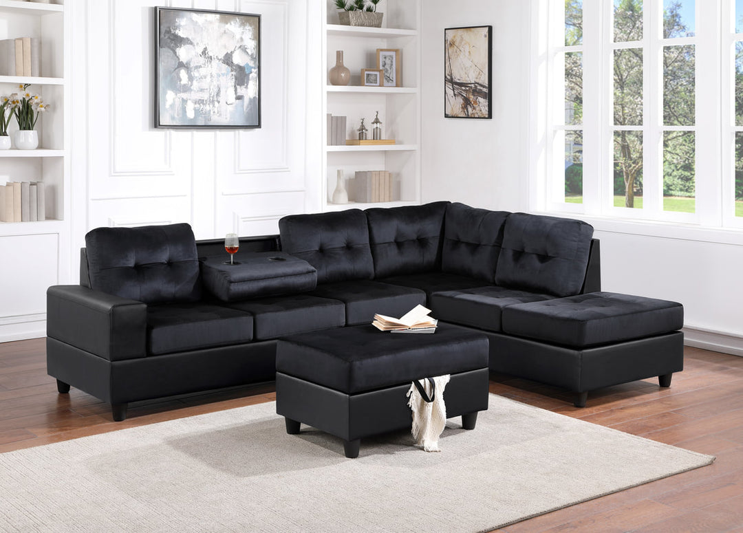 HH PU6-Heights Reversible Sectional + Ottoman Set
