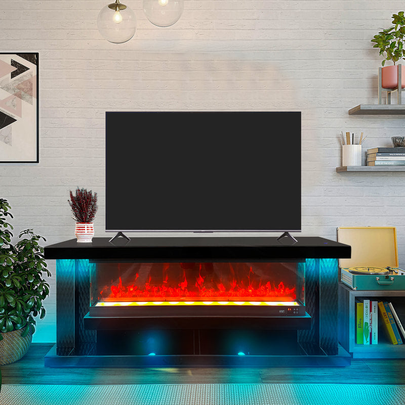 TV Stand W/Fireplace 71'' (Black)