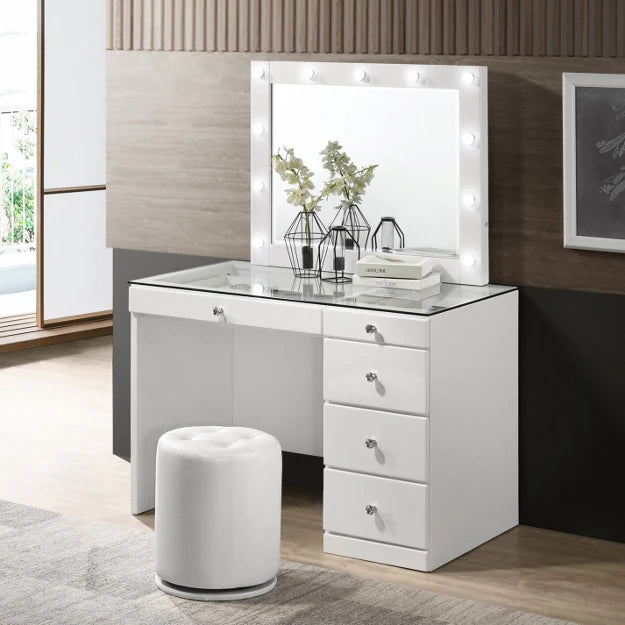 Morgan White Makeup Vanity Set with Lighted Mirror