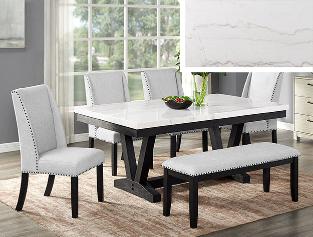 Genuine Marble White/Black Dining Table
