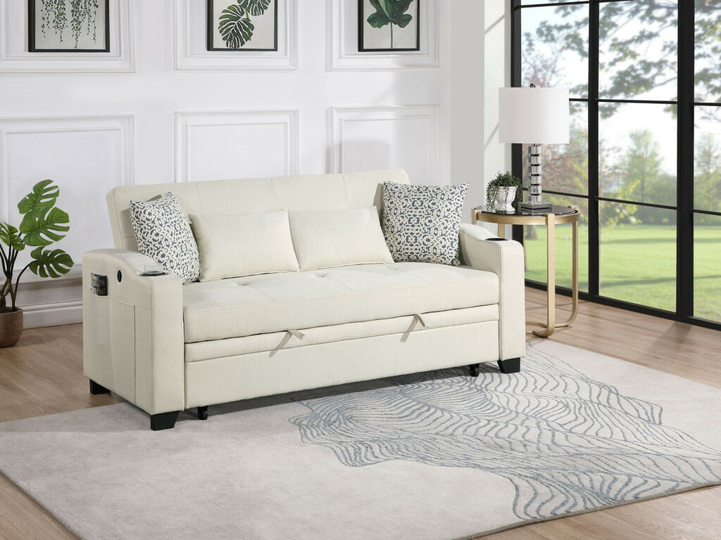 Bennett Fabric Beige Convertible Sleeper Sofa