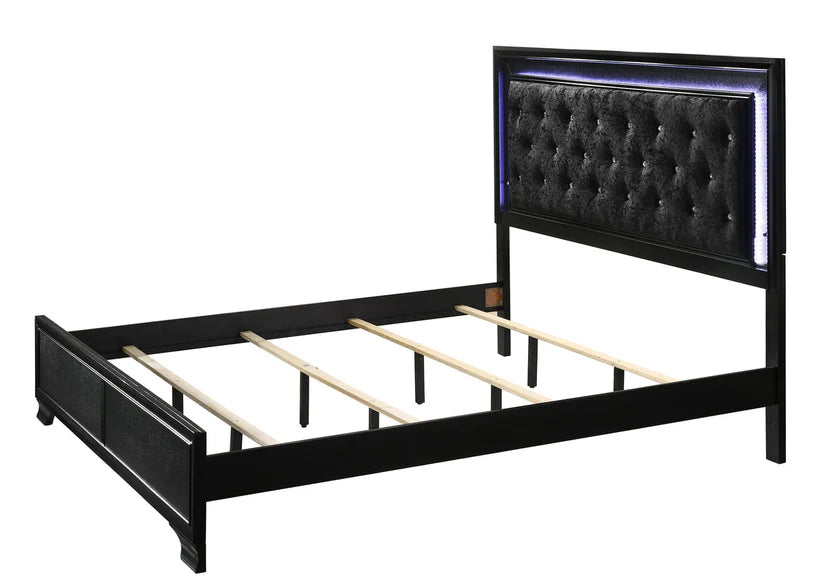 Micah Black Youth LED Upholstered Panel Bed
