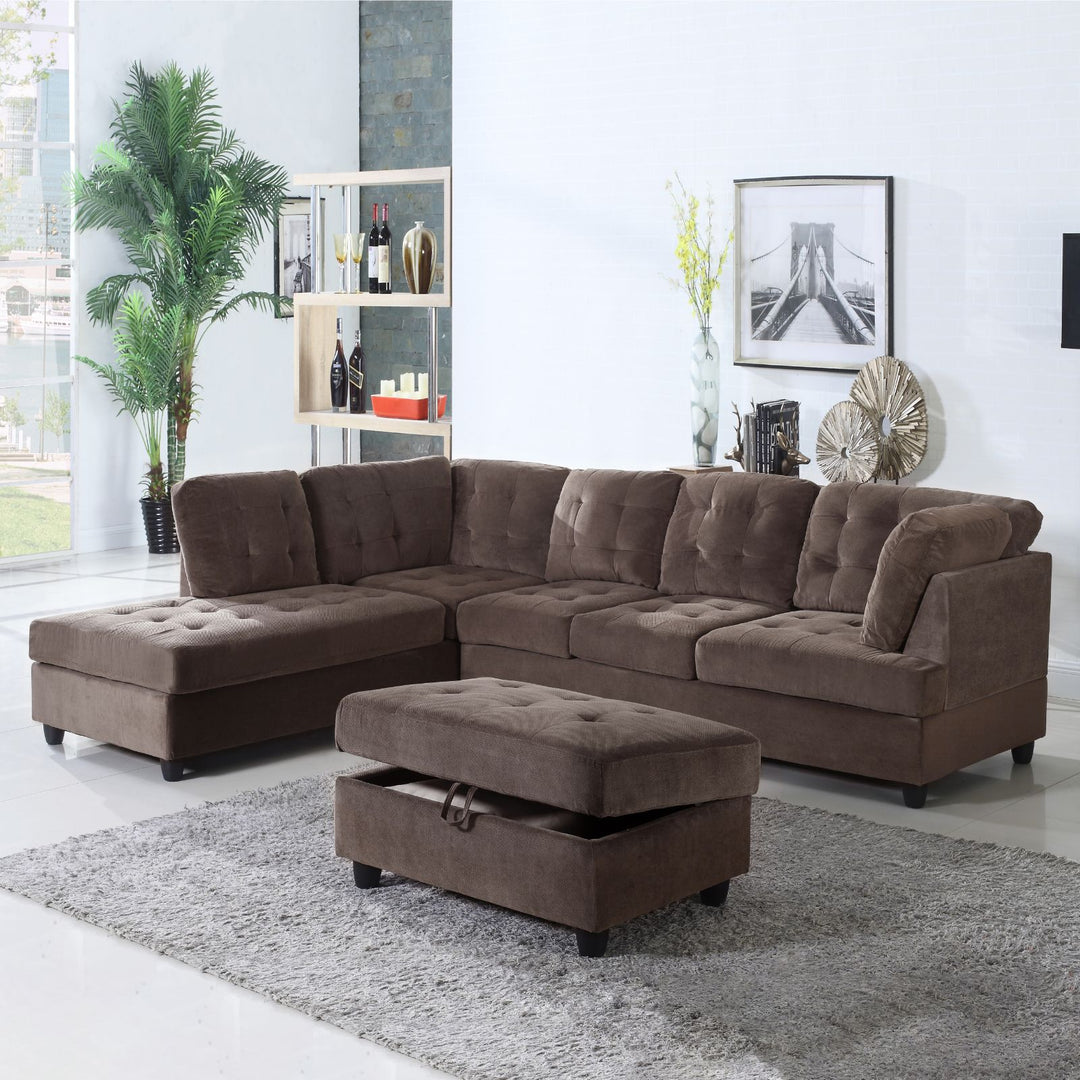 Espresso Corduroy Sectional with Ottoman