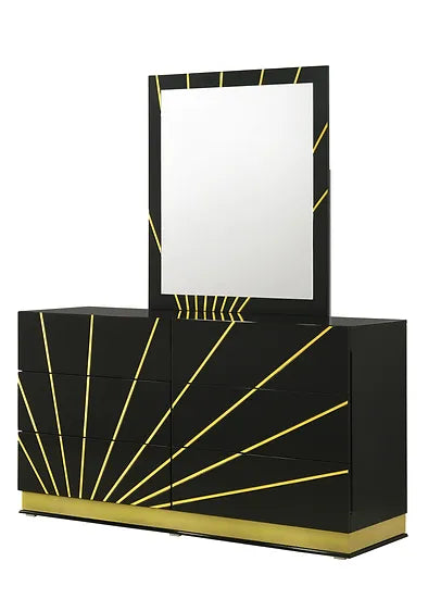 Zenia Black/Gold Gloss Platform Bedroom Set