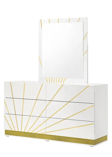 Safa White/Gold Gloss Platform Bedroom Set