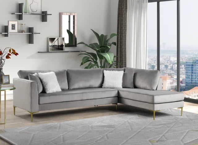 Catalina Silver Velvet Sectional Sofa.