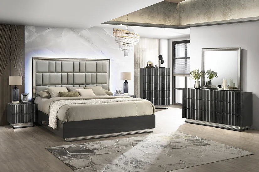 Mona Grey/Chrome LED Platform Bedroom Set