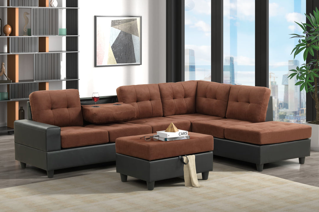 HH PU6-Heights Reversible Sectional + Ottoman Set