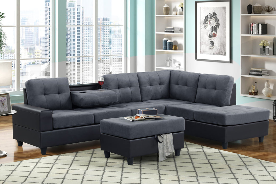 HH PU6-Heights Reversible Sectional + Ottoman Set
