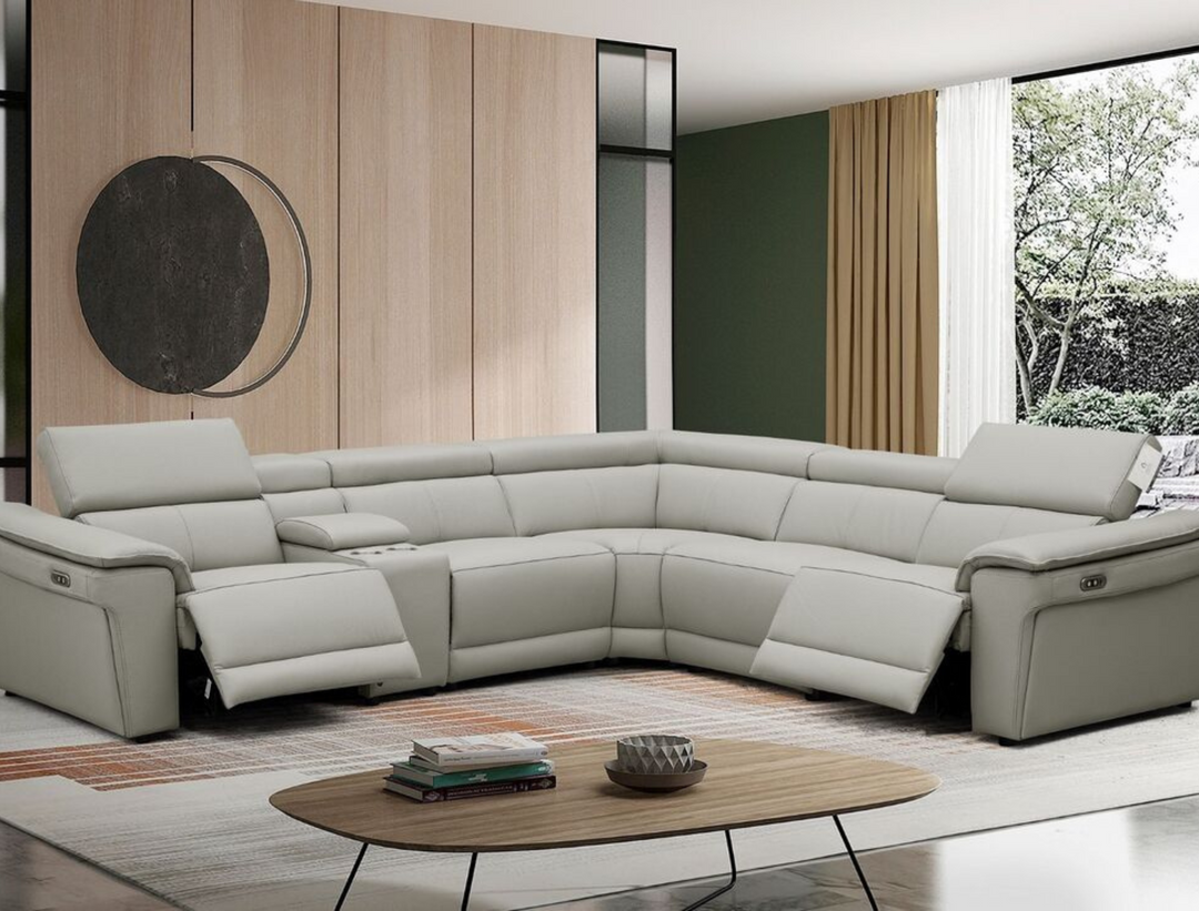 New York Gray Genuine Leather Power Sectional