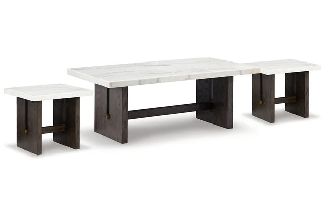 Marble White/Dark Brown 3-Pieces cocktail Set