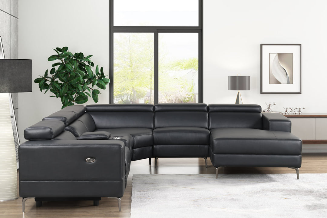 Milano Black Leather Gel Power Sectional