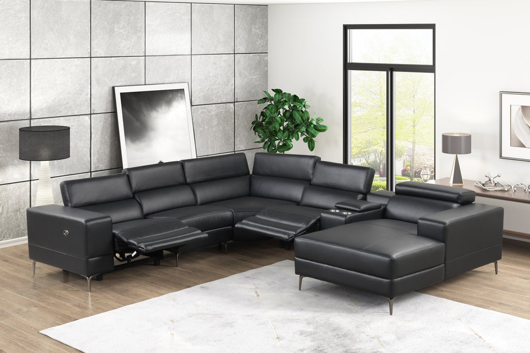 Milano Black Leather Gel Power Sectional