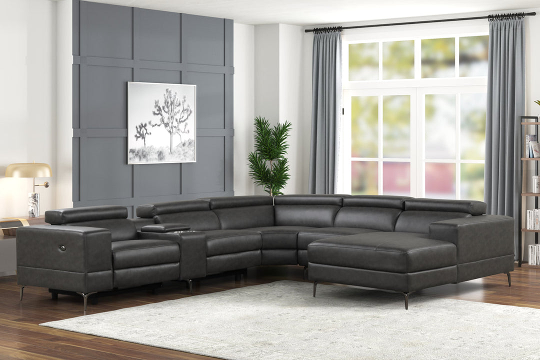 Milano Gray Leather Gel Power Sectional