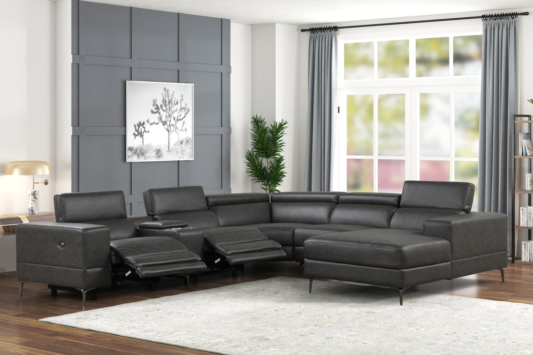 Milano Gray Leather Gel Power Sectional