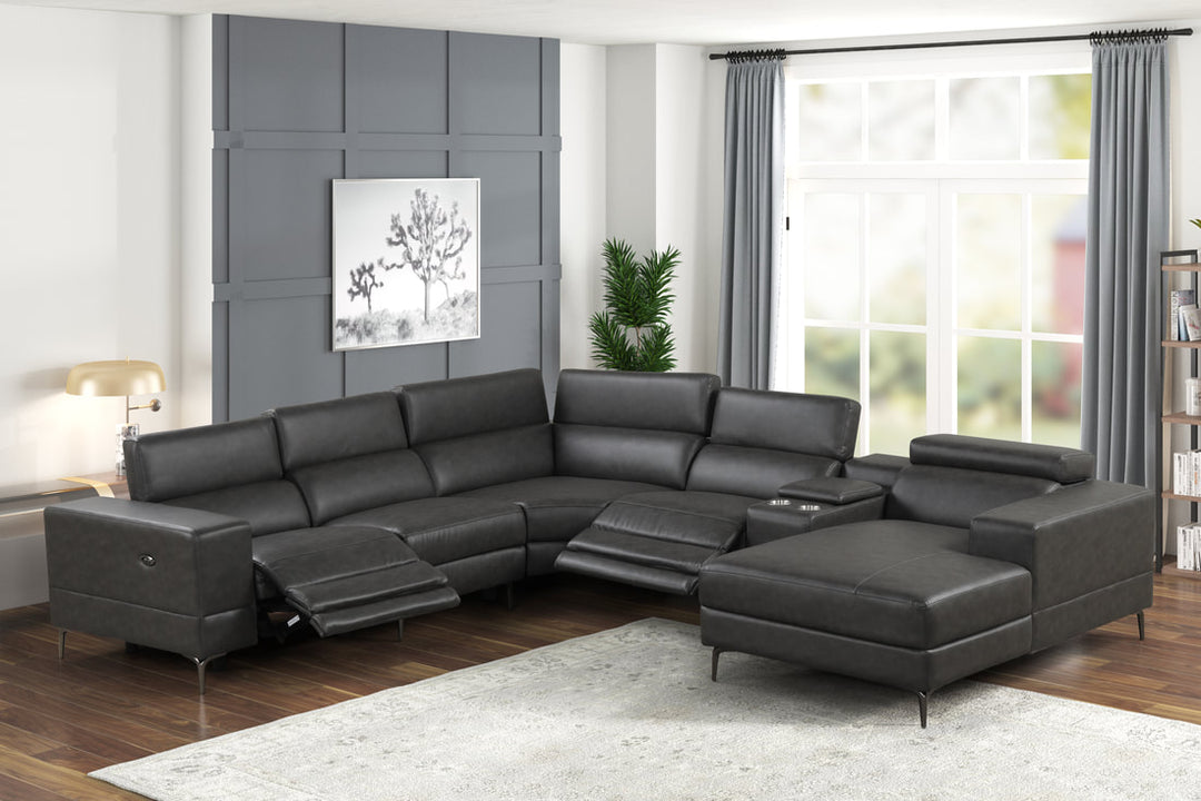 Milano Gray Leather Gel Power Sectional