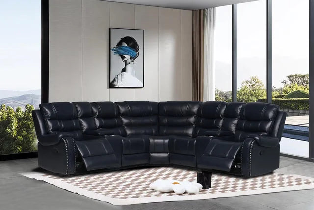 Rose Navy Leather Gel Sectional