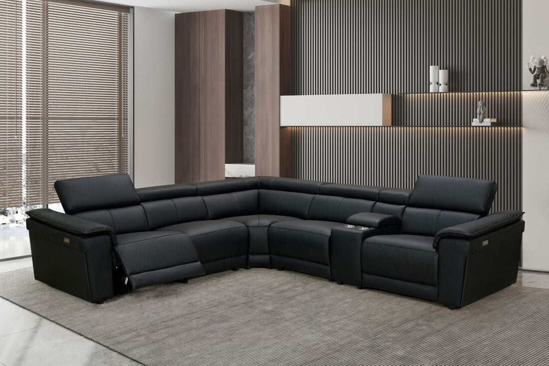 New York Black Genuine Leather Power Sectional