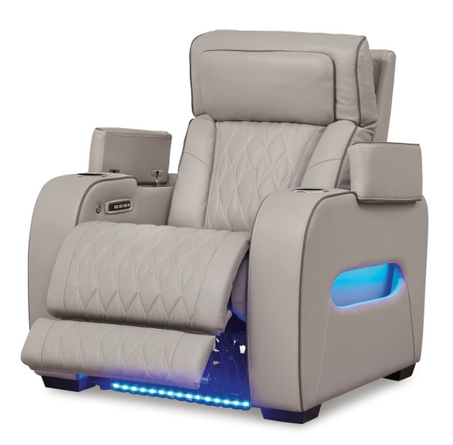 U271-05 Genuine Leather Light Gray Power Recliner