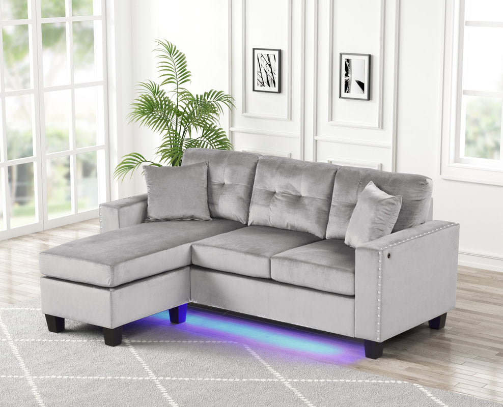 Messi Grey Velvet Reversible Sectional