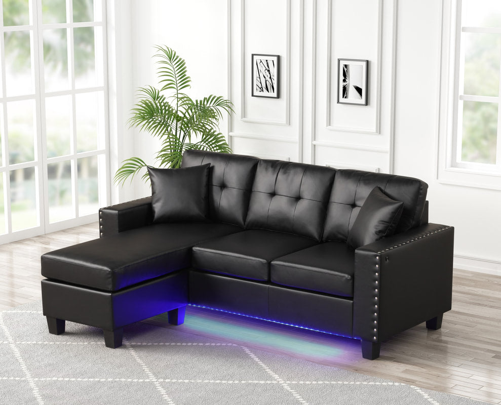 Messi Black PU Reversible Sectional