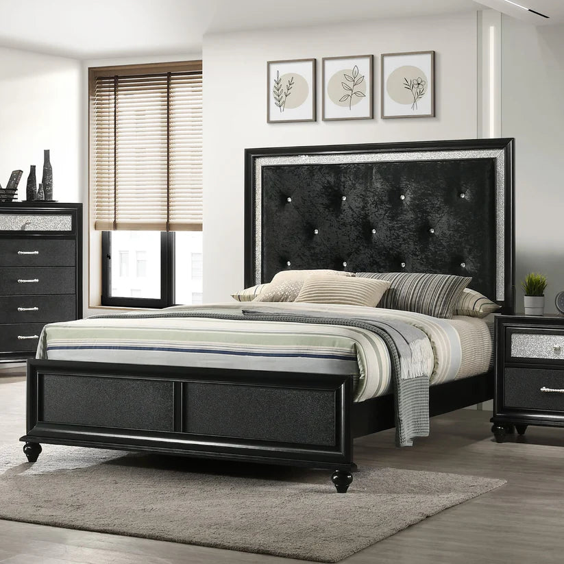 Lila Black Upholstered Panel Bed