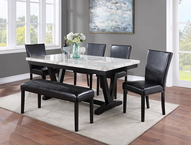 Tanner White/Black Faux Marble Dining Set