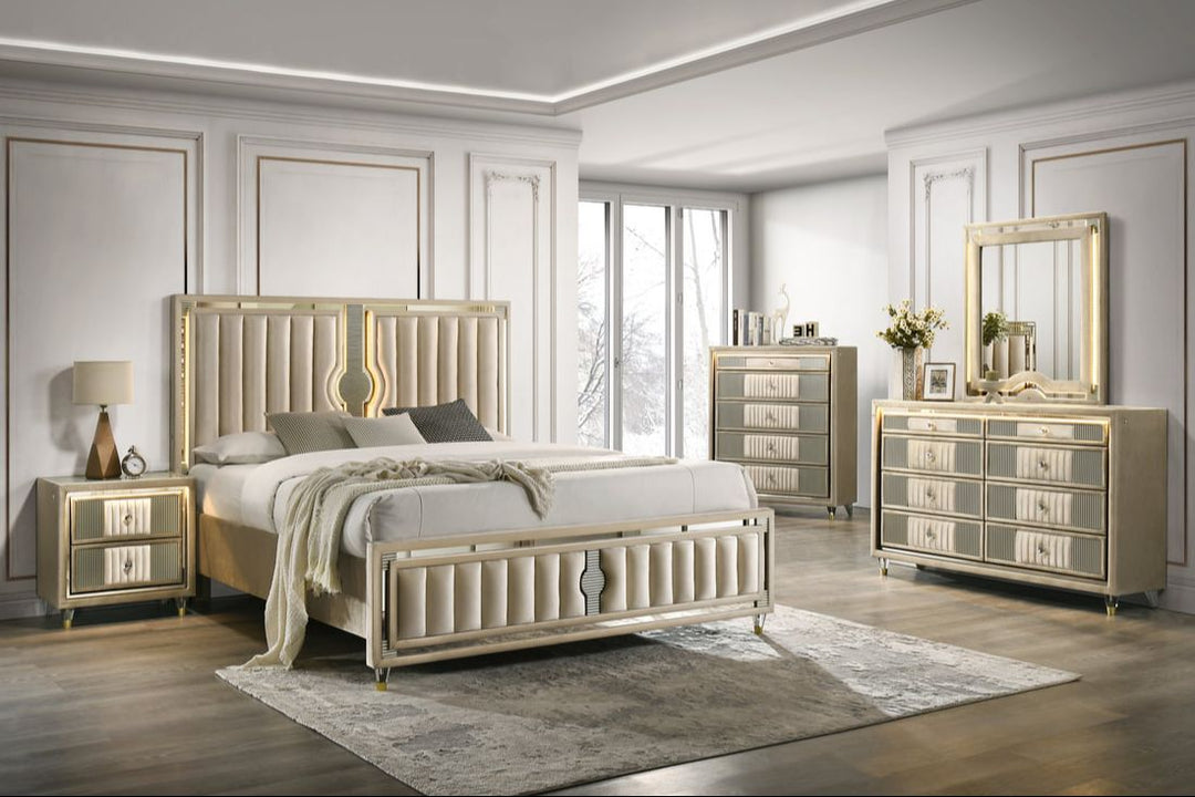 Venetian 5-Piece Bedroom Set (Bed, Dresser, Mirror, Chest & Nightstand)