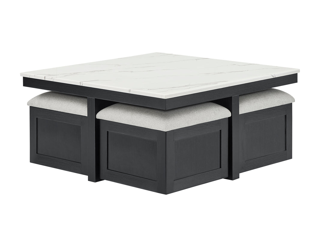 Marta Faux white Marble Cocktail with ottoman Set