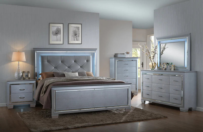 Lillian Silver LED Panel Bedroom Set