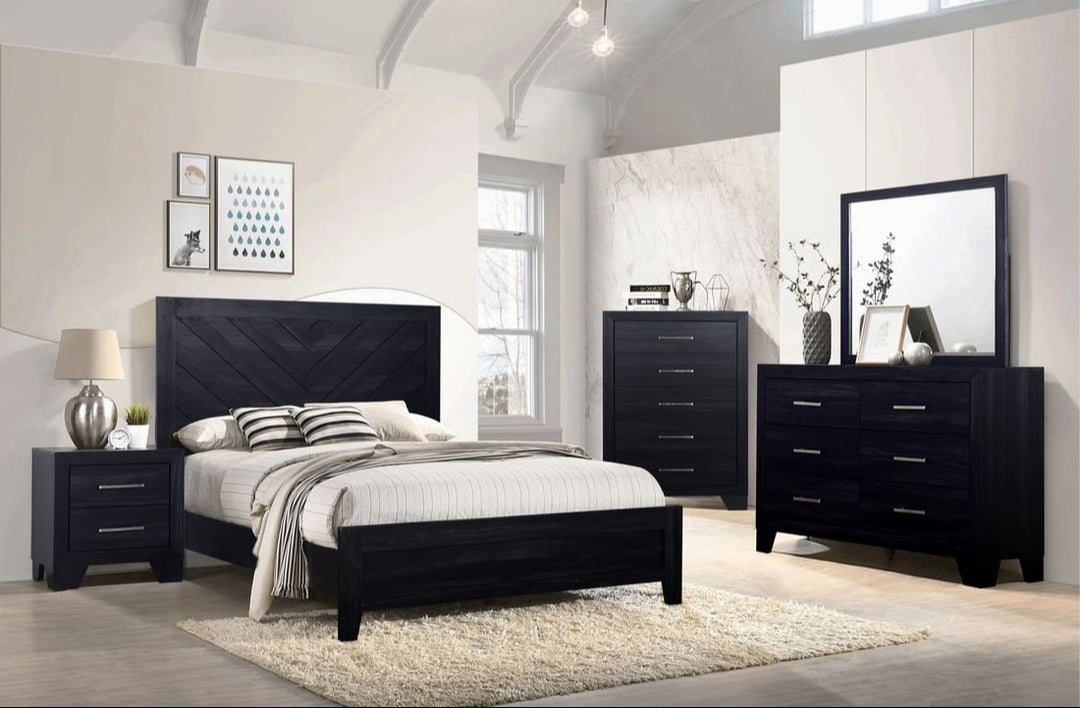 Dark Charcoal 5-Piece Bedroom Set (Bed, Dresser, Mirror, Chest & Nightstand)