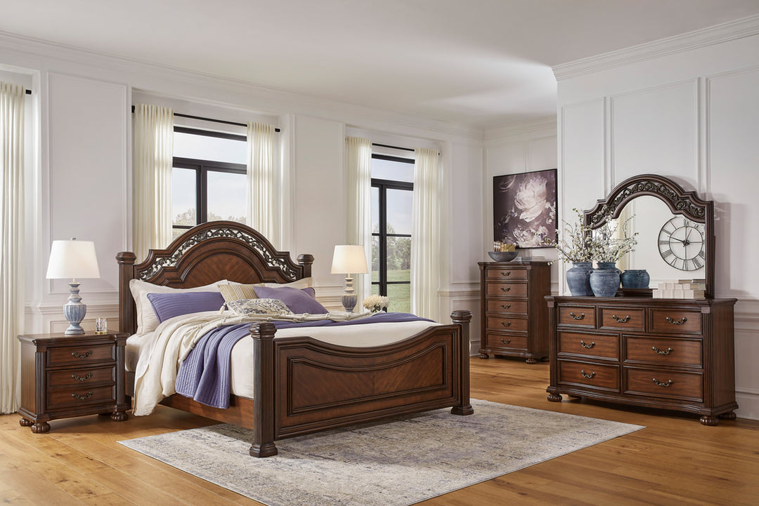 Brown 5-Piece Bedroom Set (Bed, Dresser, Mirror, Chest & Nightstand)