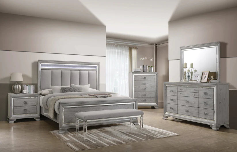 Vail Led Gray Upholstered Panel Bedroom Set