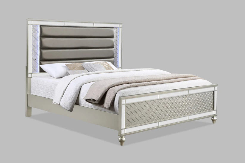 Cristian Champagne LED Upholstered Panel Bed