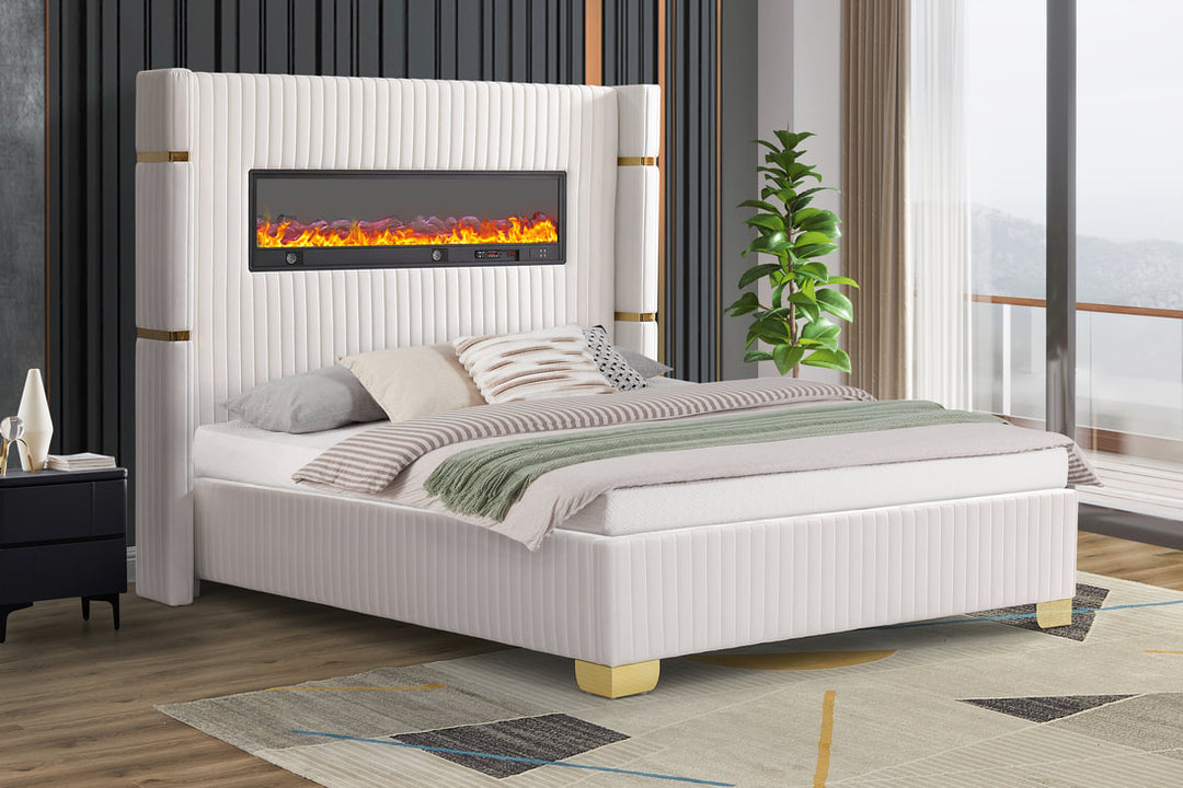 HH Fireplace Romance White Platform Bed