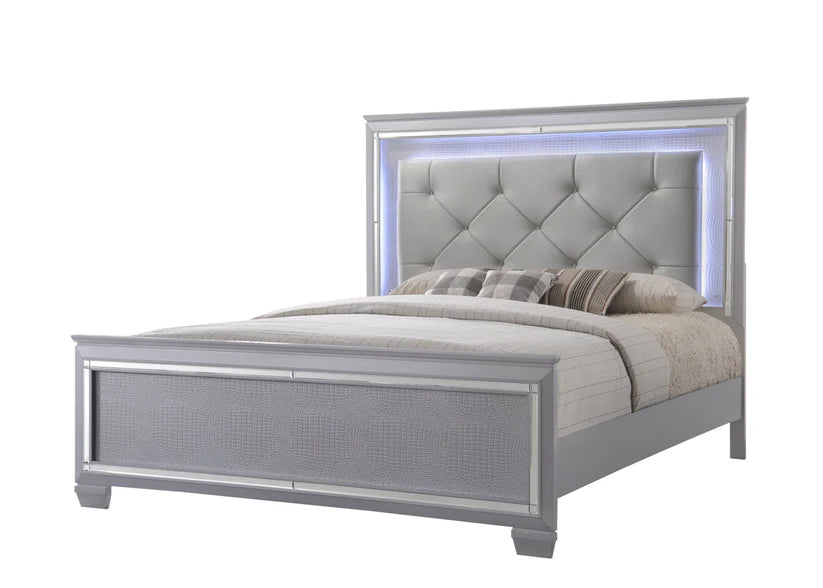 Lillian Silver LED Panel Bed