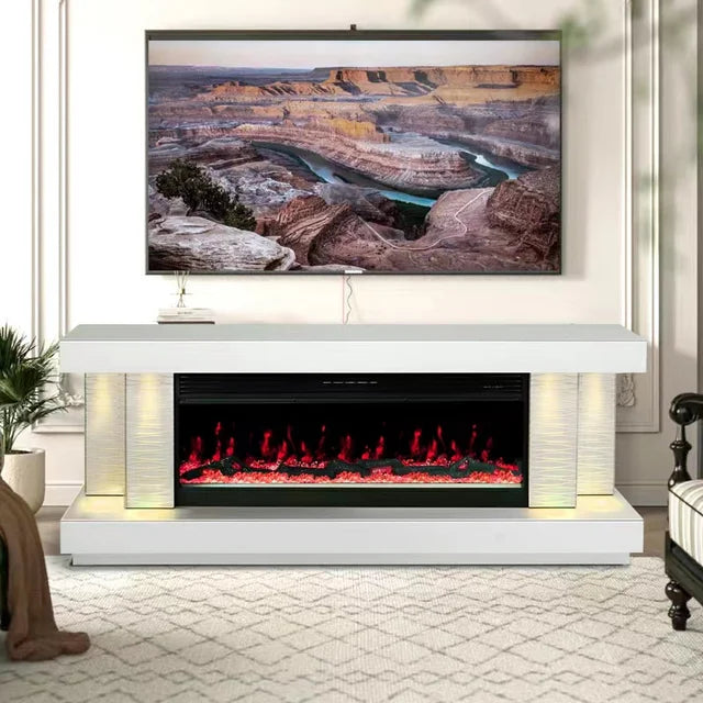 Luna White TV Stand FirePlace