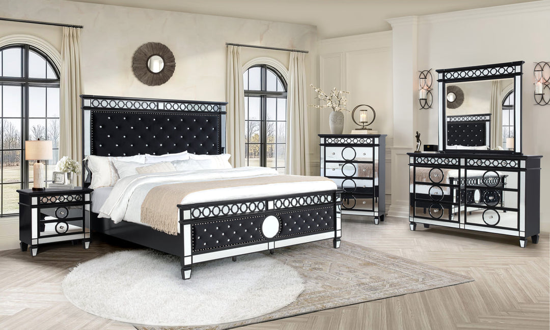 Black Velvet 4-Piece Bedroom Set (Bed, Dresser, Mirror, & Nightstand)