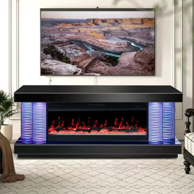 Luna Black TV Stand FirePlace