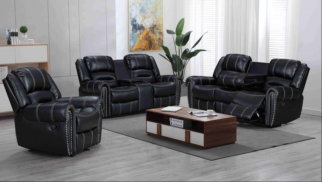 Lexington 3-Piece Black Reclining Sofa Set