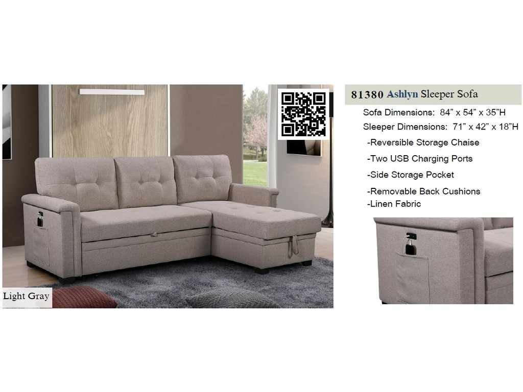 Ashlyn Light Gray Reversible Sleeper Sectional Sofa