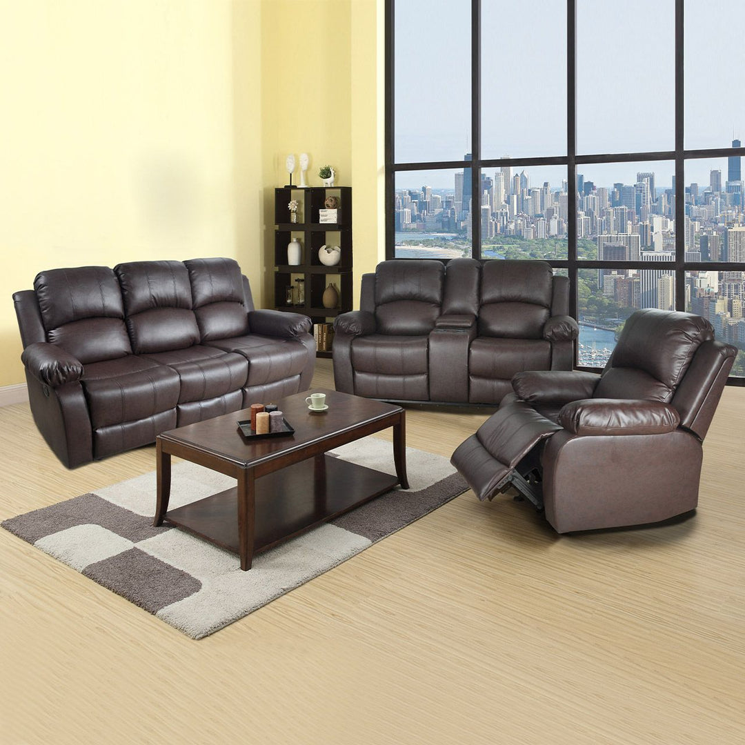 Brown Faux Leather 3-Piece Reclining Sofa Set