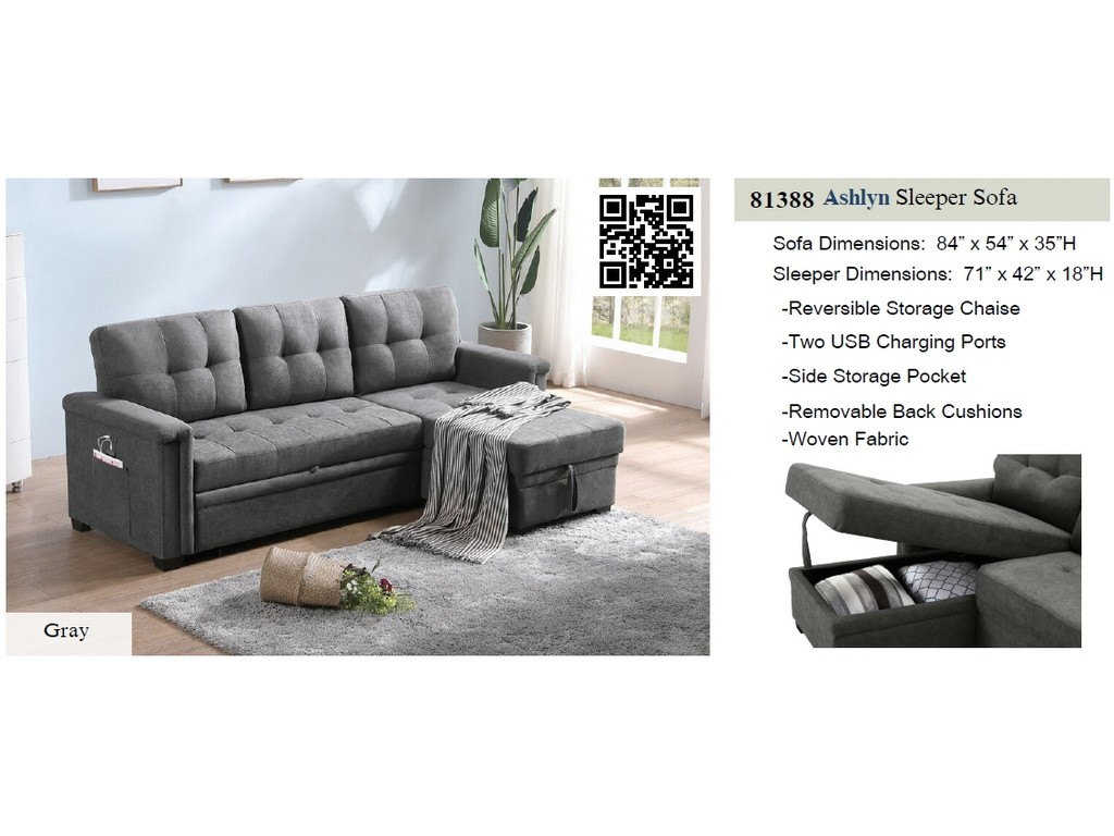 Ashlyn Gray Reversible Sleeper Sectional Sofa