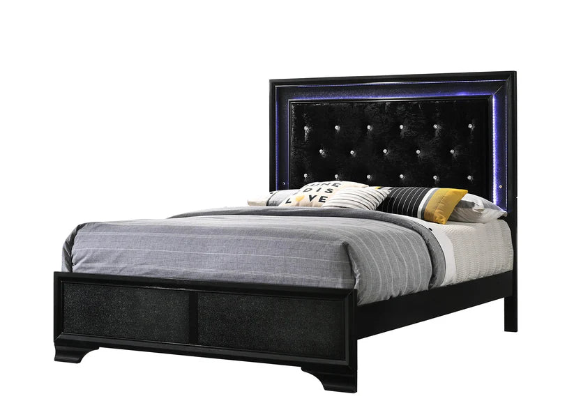 Micah Black LED Upholstered Panel Bed