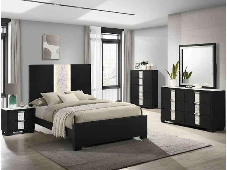 Rangley Black LED Panel Bedroom Set