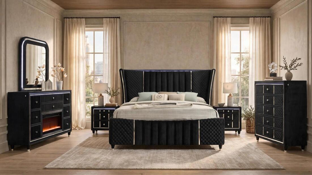 Cleopatra Black 4-Piece Bedroom Set (Bed, Dresser, Mirror, & Nightstand)