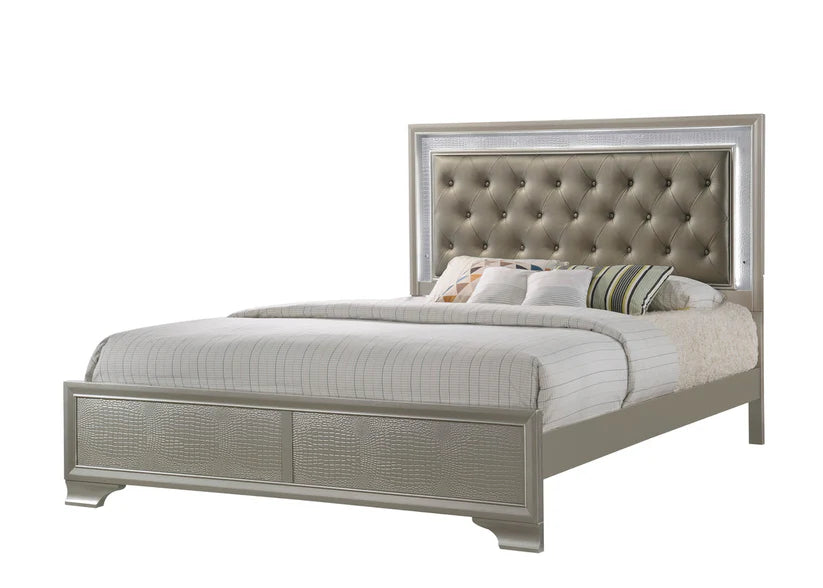 Lyssa LED Champagne Upholstered Panel Bed